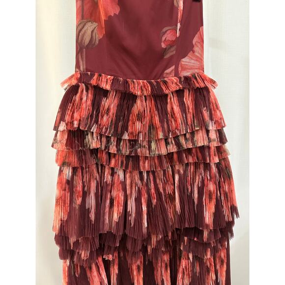 Hutch Nalina Strapless Floral Tiered Tulle Maxi Dress Wine Floral Sz XS/S NWOT - Picture 6 of 16